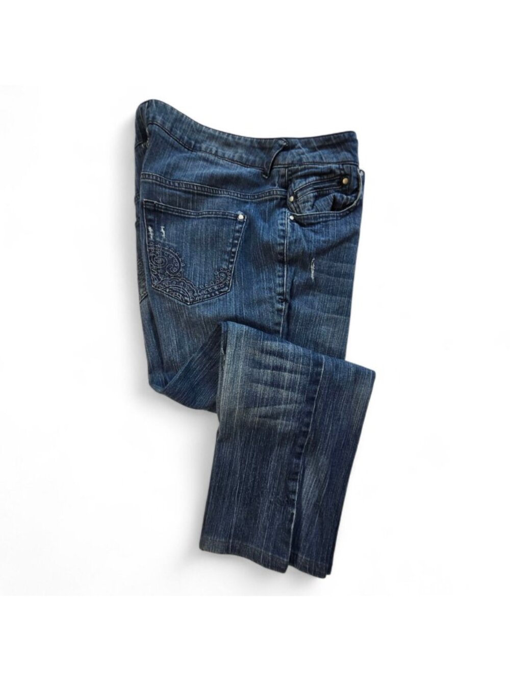 Lane Bryant Womens Embroidered Denim Jeans Distressed Medium Wash Size 20 Averag - Picture 13 of 16